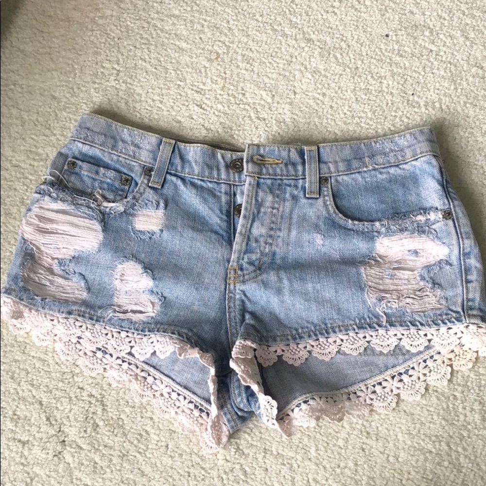 Carmar denim shorts with lace detail